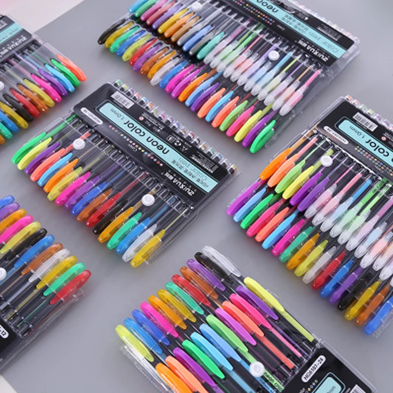 

12/16/18/24/36/48 colors 1.0mm Gel Pens Set glitter pastel fluoresence pen for Diy student graffiti coloring Writing