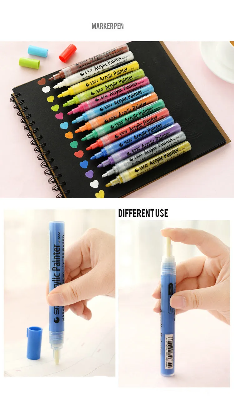 sta 12 24 renk akrilik boya isaretleyiciler cok fonksiyonlu fosforlu su gecirmez boya reklam isaretleyici okul icin kalem malzemeleri