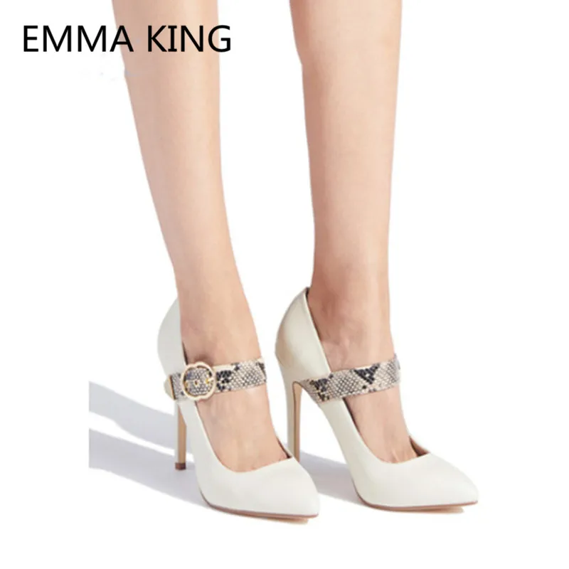 

2019 New Arrival Elegant White Leather Women Pump Pinted Toe Mary Janes High Heels Ladies Party Dress Shoes Woman Stiletto Pump