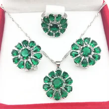 925 Silver Emerald Inexperienced Jewellery Units Large Flower Model Earrings/Pendant/Necklace/Rings Measurement 6/7/eight/9 For Ladies Free delivery