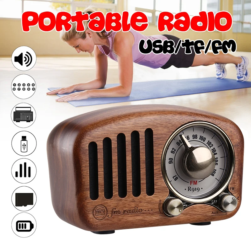 

Digital Wireless Speaker Radio Retro 64GB FM Retro BT-4.2 USB/TF/AUX/MP3 Rechargeable Speaker AUX External Audio Function