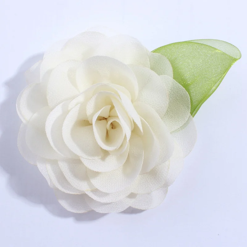 10 шт 8,5 см модная ткань шифон в цветочек с зеленым листом для украшения свадебного платья искусственные цветы для свадебного приглашения - Цвет: Ivory