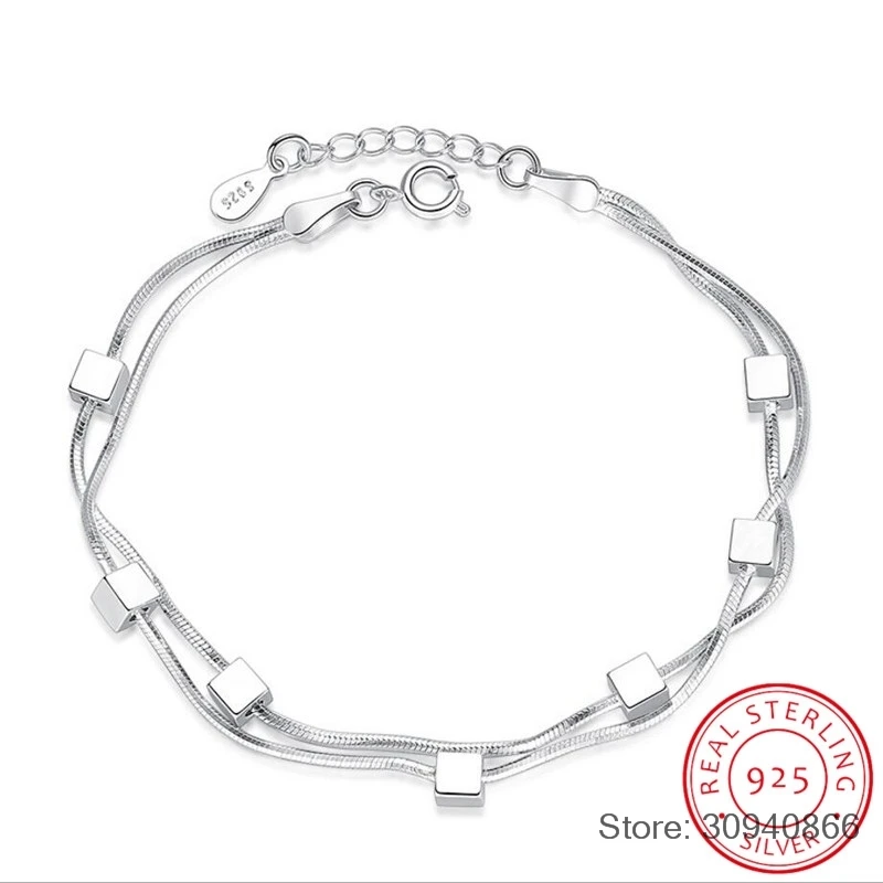 Браслет женский из серебра 925 пробы с пятиконечной звездой SZ105|Гибкие и жесткие