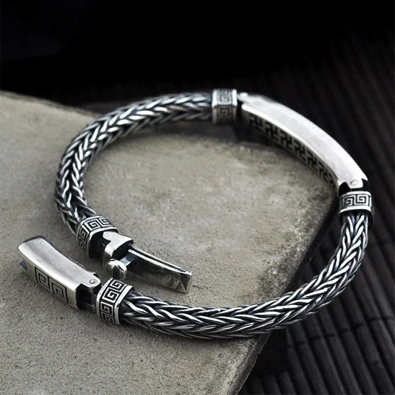 Survival Bracelet 100 Real 925 Sterling Silver Vintage Jewelry For Men Women Weave Rope Chain
