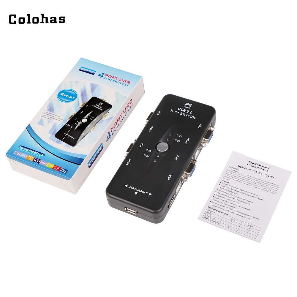 Colohas 4 Порты и разъёмы USB 2.0 kvm-переключатель VGA/SVGA Splitter Box Hub селектор адаптер 1920x1440 подключения принтера клавиатура Мышь Мониторы