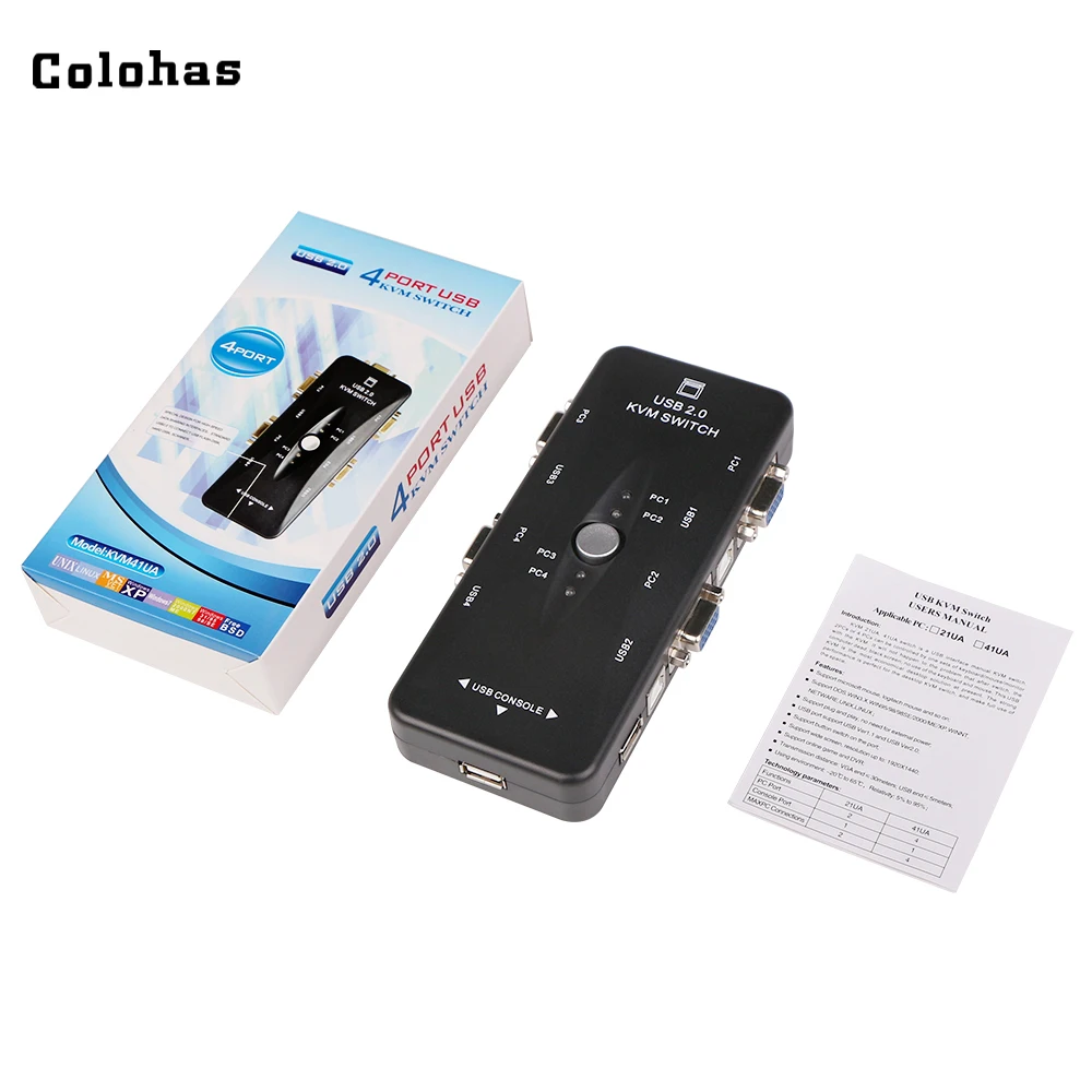 Colohas 4 Порты и разъёмы USB 2.0 kvm переключатель VGA/SVGA Splitter Box Hub селектор адаптер 1920x1440
