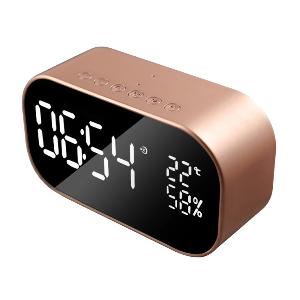 Digital Alarm Clock LED Alarm Clock FM Radio Wireless Bluetooth Speaker Support Aux TF Office Bedroom Home Snooze Display Time - Цвет: Khaki Rose