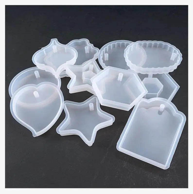 

12 styles pendant silicone mold with hole silicon molds for resin craft rectangle/round/star/oval/heart shape dog tags molds