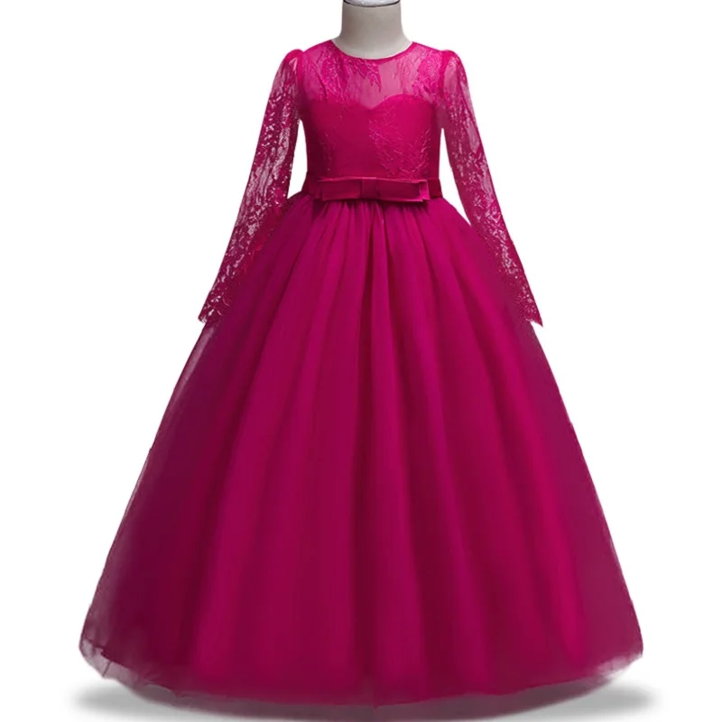 

4-14 High-End Summer Children's Dresses Girl long sleeve lace dress Elegant Bow Piano performance Princess Dress