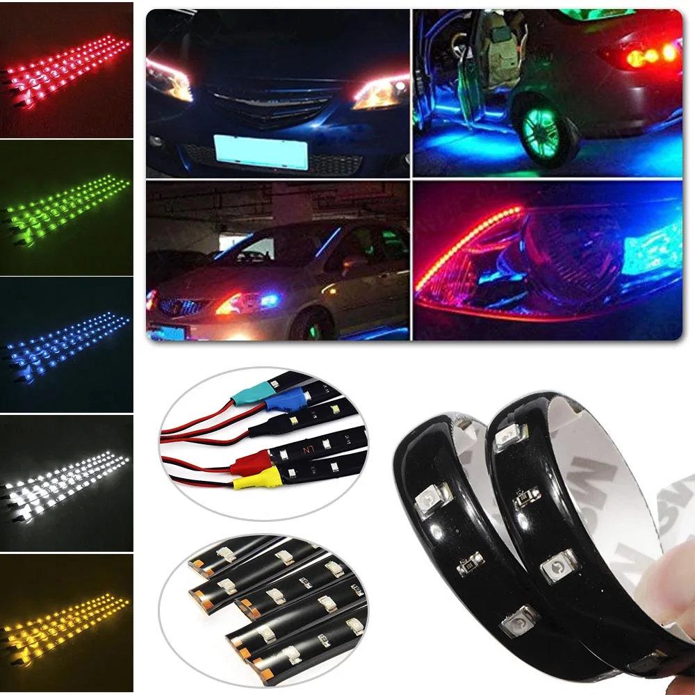 2 قطع led قطاع smd3528 ماء مرنة 30 سنتيمتر أحمر أخضر أزرق أبيض دافئ الأبيض السوبر مشرق ديكور ملصقات السيارات التصميم مصباح
