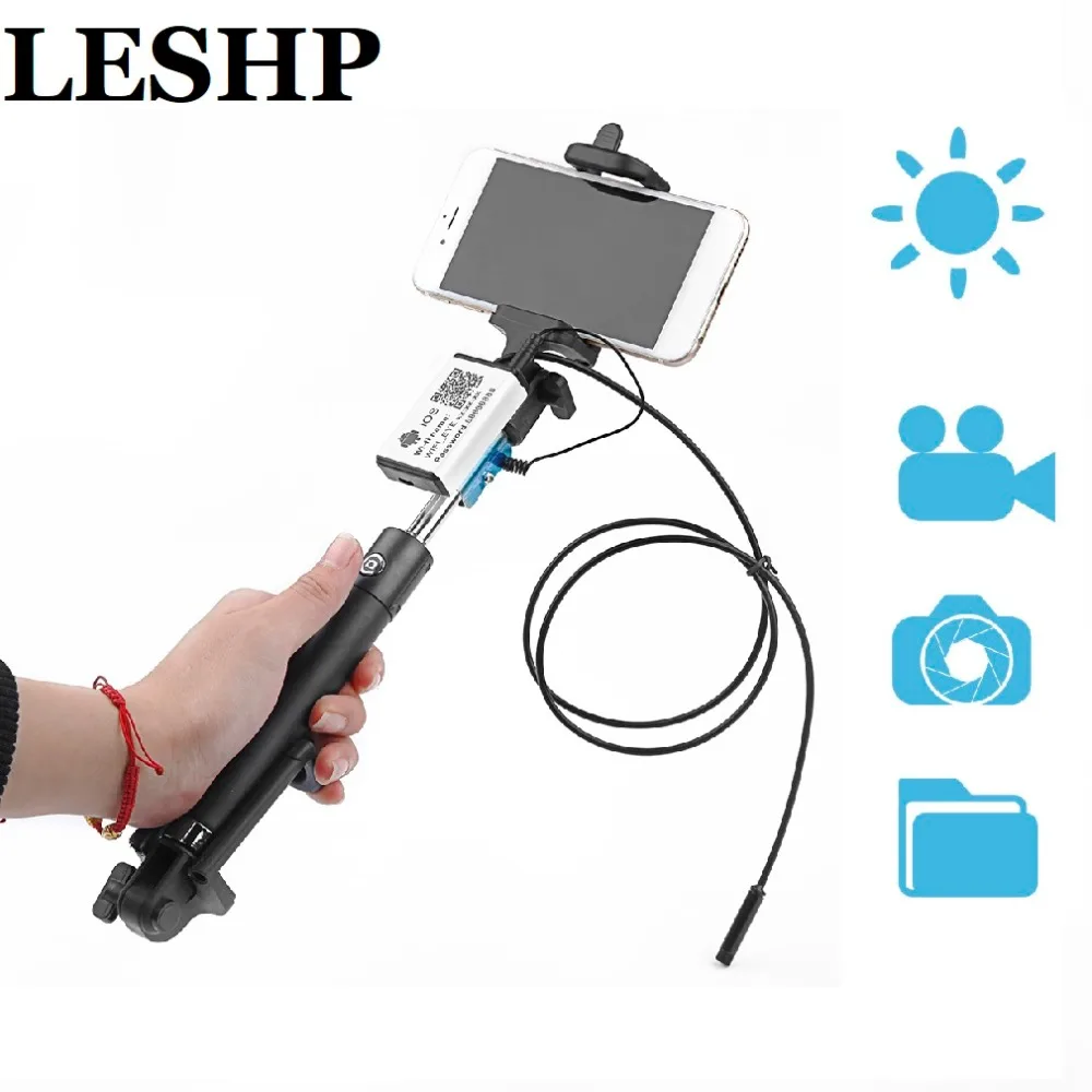 HOT Selfie Stick WiFi Endoscope 7mm Lens 1m With 6 White Bright LED Lights For Android And For IOS 2.412GHz-2.484GHz Borescope