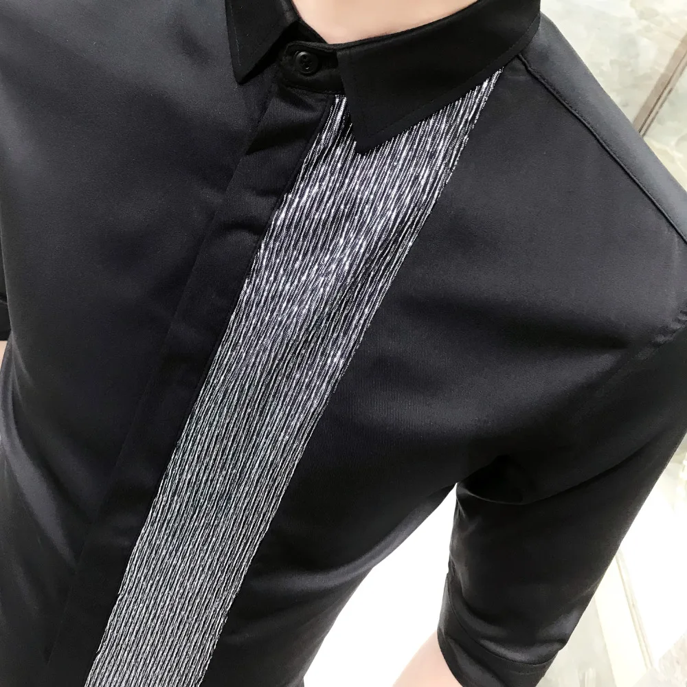 Летняя рубашка Для мужчин корейский 2018 дизайнер Slim Fit смокинг платье Половина