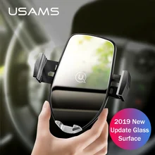 Роскошное Qi Беспроводное Автомобильное зарядное устройство для телефона, USAMS держатель на вентиляционное отверстие 10 Вт Быстрая зарядка держатель для телефона для iPhone X XS XR samsung S10 зарядное устройство