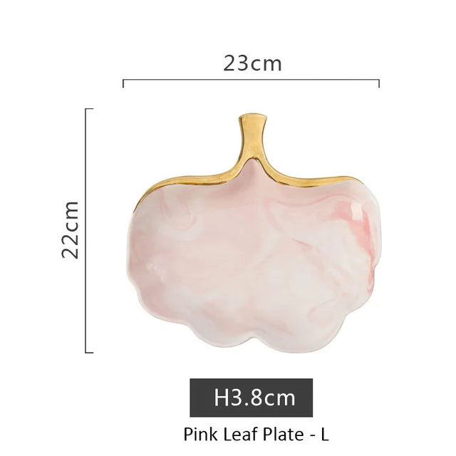 Глод мраморная керамическая тарелка блюдо суповая чаши для риса и супа салатная тарелка ювелирный лоток для хранения посуды Декоративная посуда - Цвет: pink leaf plate-L