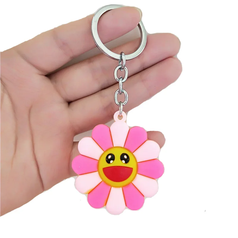 

Creative excellent product 6 color cute flower flower surrounding soft plastic PVC stereo sun flower leather rope key chain