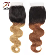 Bobbi Коллекция T 1B 30 закрытие шнурка Омбре коричневый каштановый Бразильский объемная волна ручная завязанная 4*4 закрытие шнурка Remy человеческие волосы 8-20 дюймов