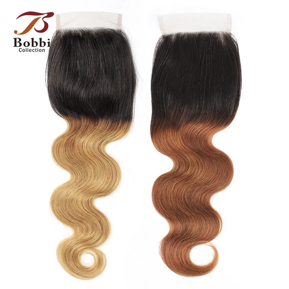 Online Bobbi colección T 1B 30 encaje cierre Ombre Marrón castaño brasileño de la onda del cuerpo atado a mano 4*4 Cierre de encaje cabello humano Remy 8 20 pulgadas