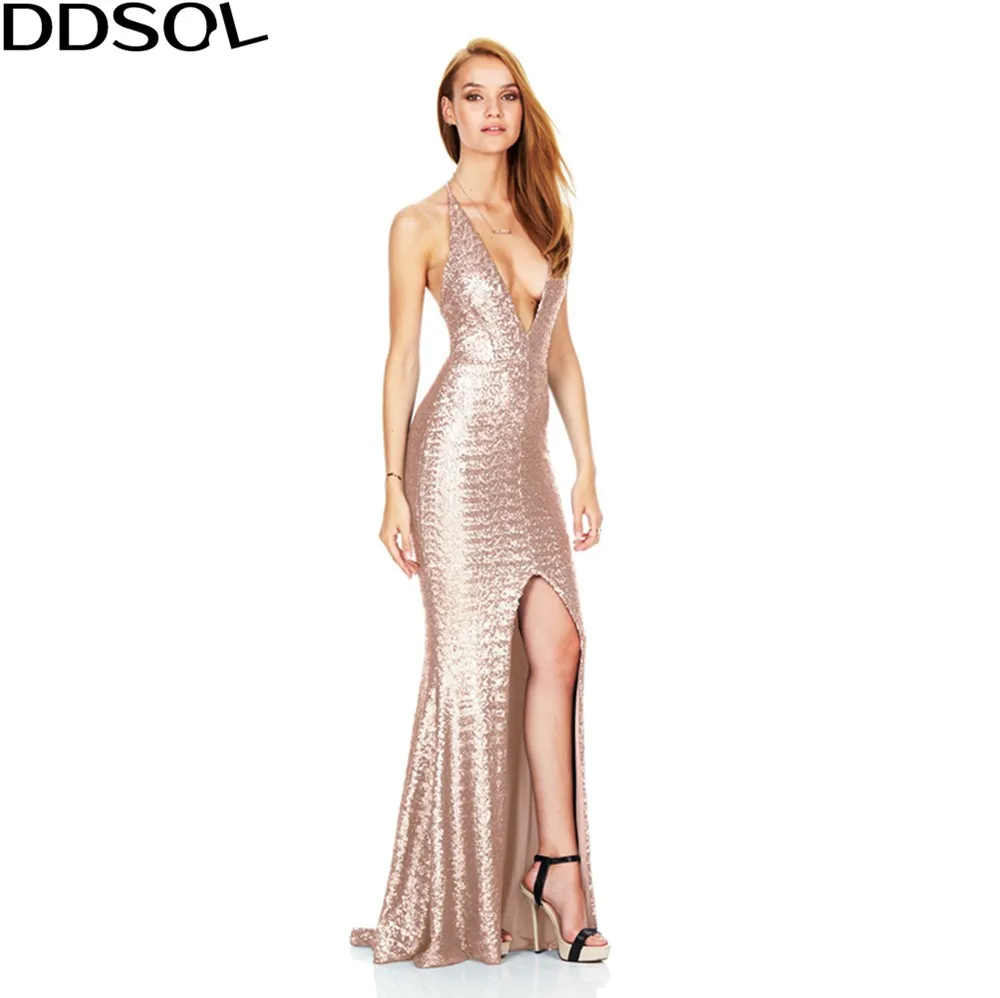 DDSOL Sequin Maxi Dress Elegant Evening Paillette Robe High Slit ...