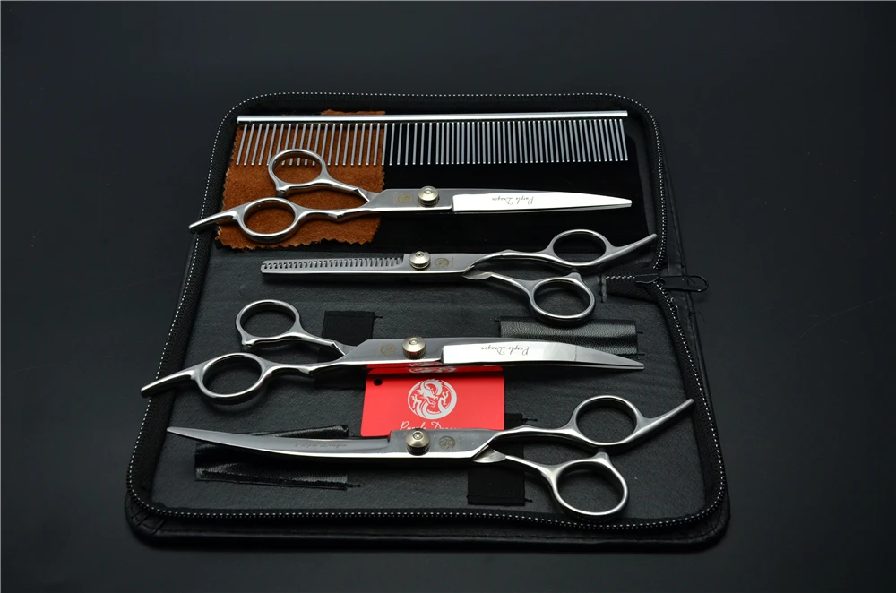 

5Pcs Suit 7'' 19.5cm Pets Professional Hair Hairdressing Scissors Comb+ Cutting + Thinning Scissors +Down&Up Curved Shears Z3001