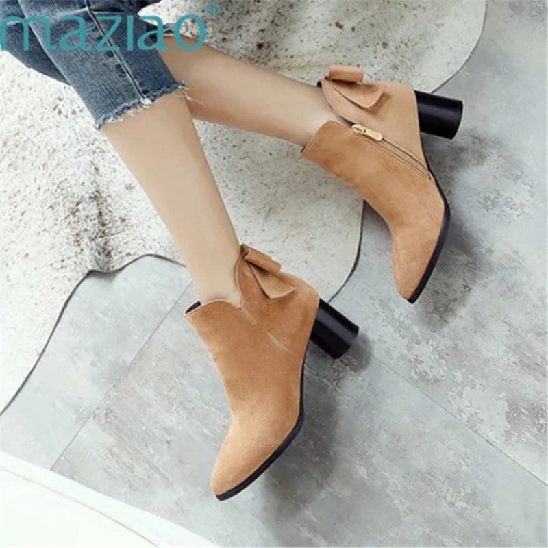 

Ankle Boots for Women Round Med Heel Boot Pointed Toe Ankle Shoe Cut Out Butterfly-knot Fashion Sexy Boots MAZIAO