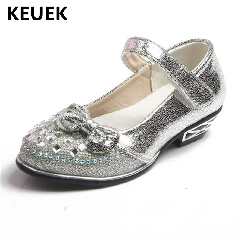 

New Spring High-heeled Rhinestone Girls Party Fashion Student Dress Performance Dance Shoes Children Kids Leather Shoes Baby 04