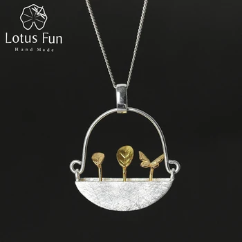 

Lotus Fun Real 925 Sterling Silver Natural Style Handmade Fine Jewelry My Little Garden Pendant without Necklace for Women