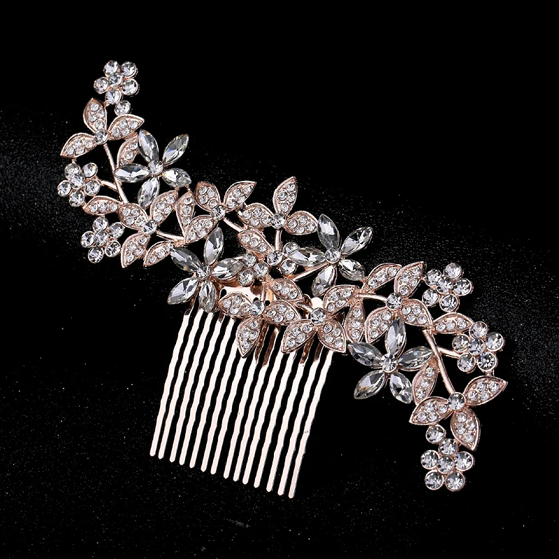 Fashion Elegant Alloy Rose Gold Headpiece Flower Crystal Prom Wedding