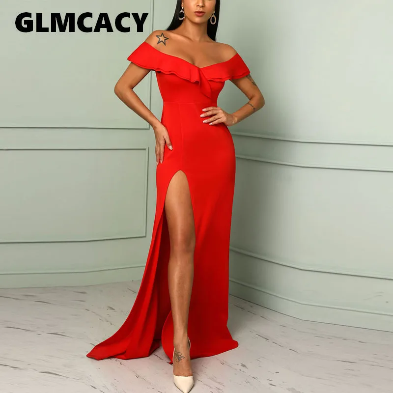 

Women Sexy Party Dress Off Shoulder High Slit Floor Length Maxi Dress Off Shoulder Elegant Summer 2019 Formal Evening Vestidos