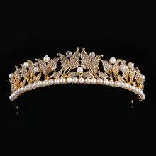 Classic Fashion Imitation Pearl Tiara Crown Rhinestones Women Hair Jewelry Romantic Wedding Crown Hairwear CY161117-130