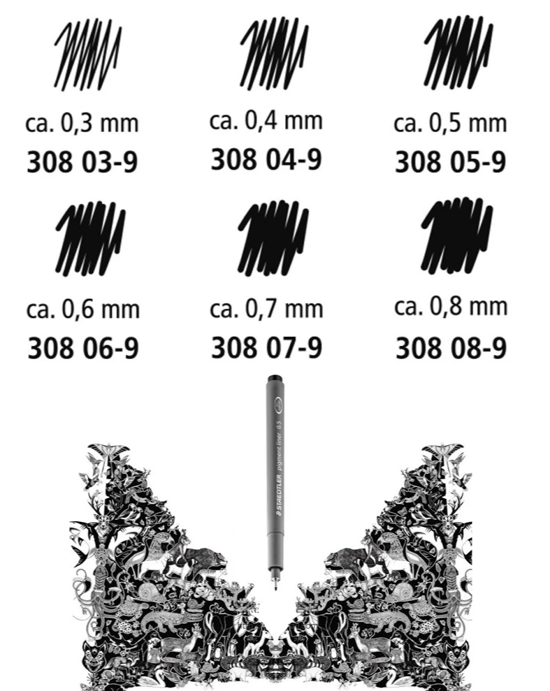 STAEDTLER Pigment Liner, Fineliner Pen For Drawing, Drafting, Journaling,  5mm, Black, 308 05-9