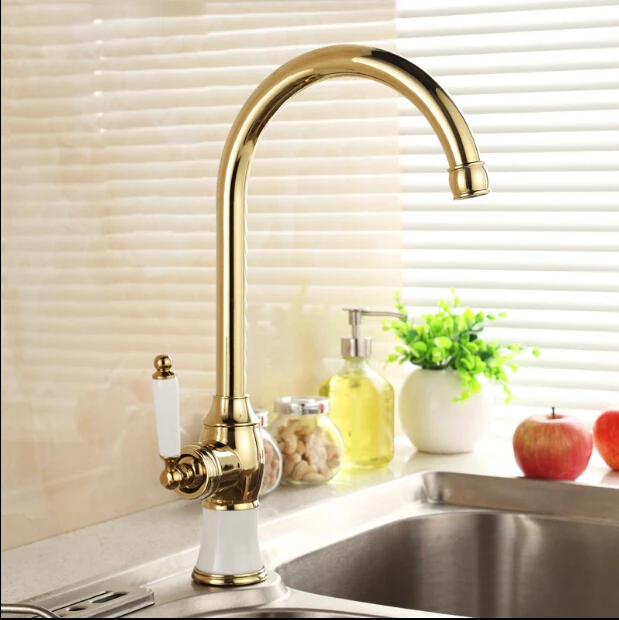 Kitchen faucet Golden Copper cold and hot water tap Sink faucet Vegetable washing basin sink mixer 360 degree rotating faucet