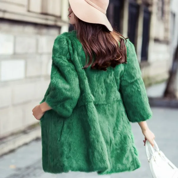 Autumn and winter new slim long women's full pelt rabbit fur coat outerwear women real fur jacket natural fur overcoat g88216