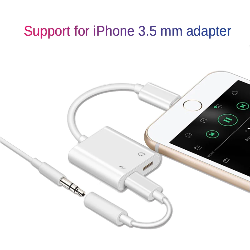 Goede 2 in 1 Plastic Audio Kabel Splitter Adapter Voor iPhone X 7 8 plus Oortelefoon Voor Lightning Kabel 3.5mm hoofdtelefoon Jack Aux Kabels
