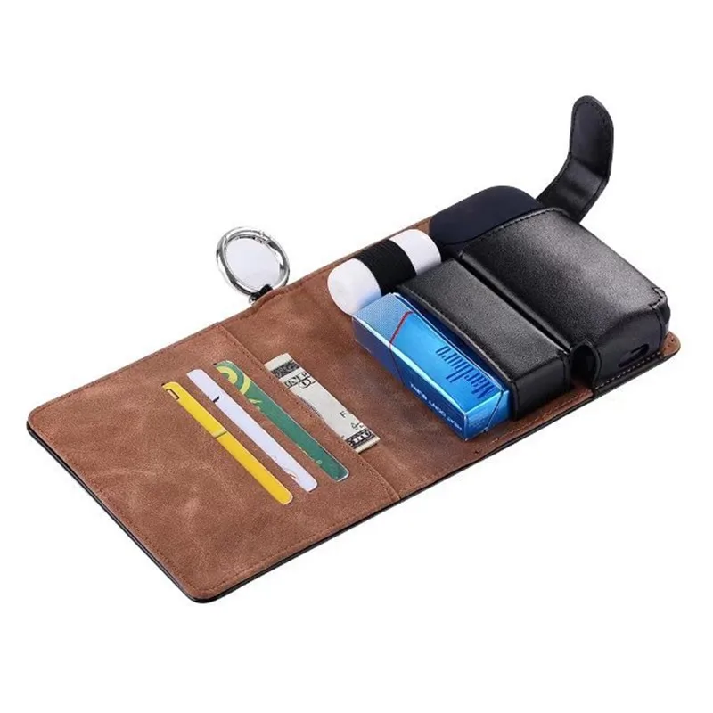 

Leather Cards Case Box Holder Pouch Bag with Keychain For iQOS Electronic Cigarette Kit Carrying Case Holder Cover