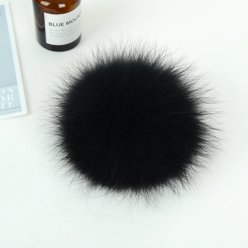 

15cm DIY Genuine Real Raccoon Fur Pompom for Women Kids Beanie Hats Caps Big Size Natural Ball For Shoes Caps Bags TWF015-black