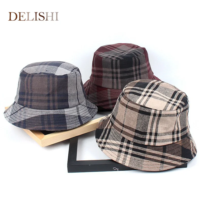 

2018 New Plaid Fashion Bucket Hat Unisex Summer Beach Sun Floppy Hats Hip Hop cool outdoor sports Summer ladies Beach Sun Fishin