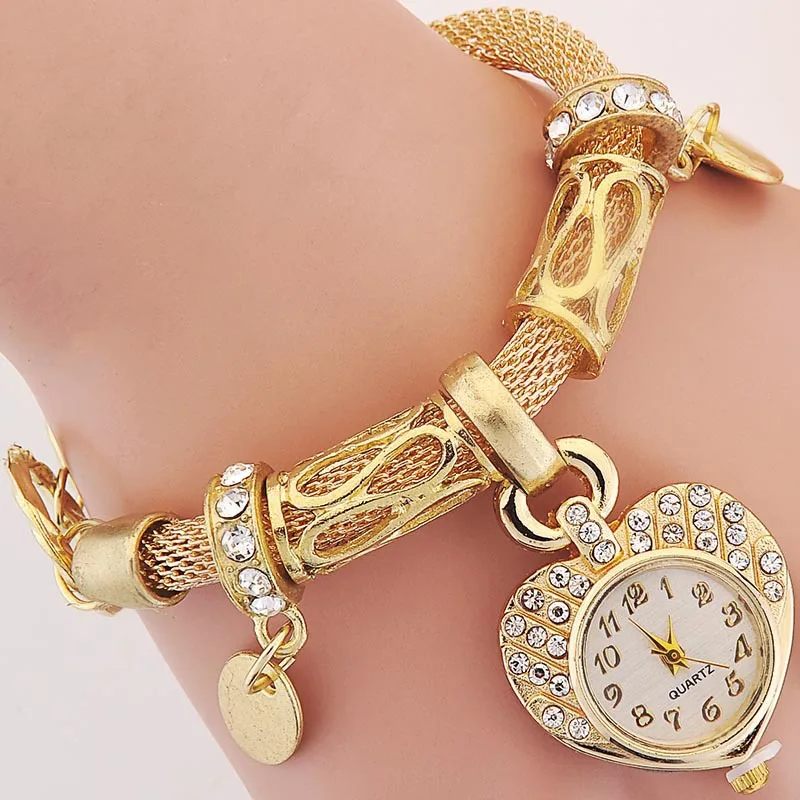 

Lady bracelet watch peach heart wrist watch fashion alloy bracelet quartz watch women jewelry birthday gifts