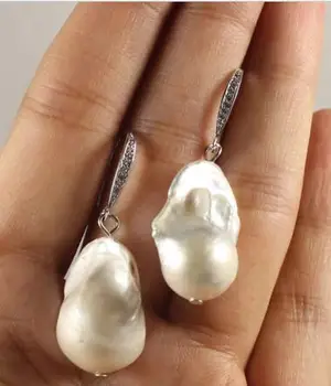 

free shipping about Huge 17-20mm white black pink baroque keshi reborn southsea pearl silver earring