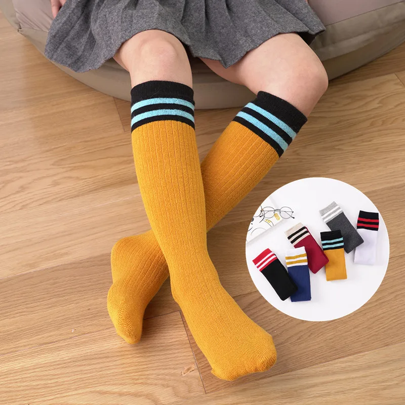 Kids Knee High Socks For Girls Boys Football Stripes Cotton Sports