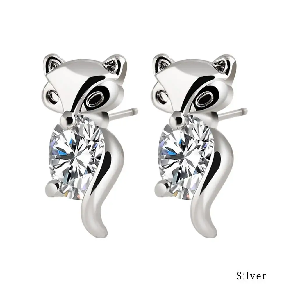

LNRRABC 2018 new Gold Stud Classic Sale 1Pair Silver Alloy Earrings Animal Plated Crystal Fox Earring jewelry groot oorbellen