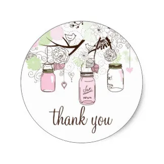 3 8cm pink and mint green mason jars thank you sticker in stickers