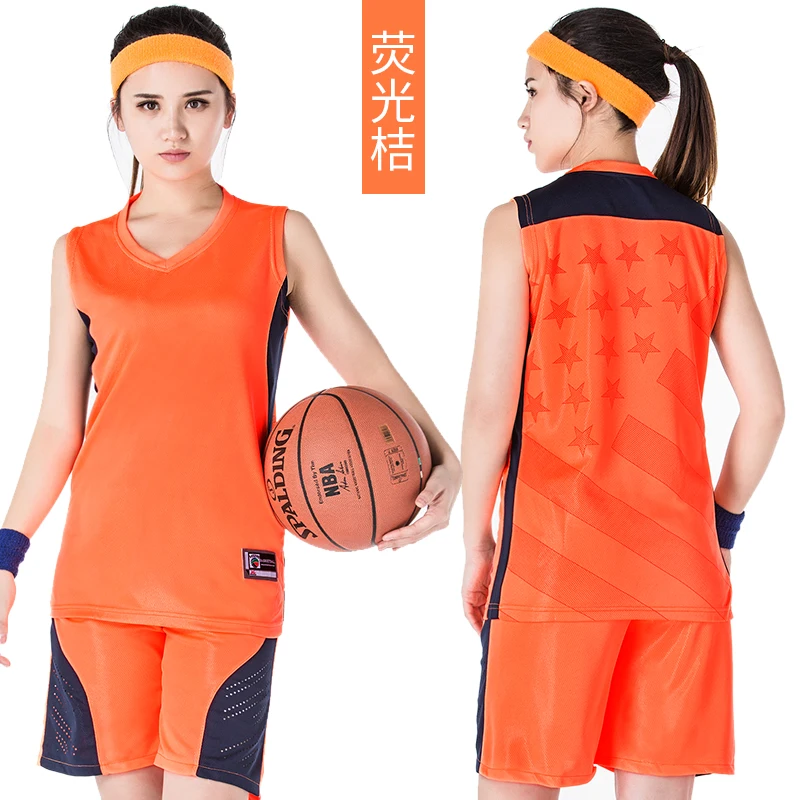 10 цветов, женский баскетбольный набор, Джерси и шорты, логотип на заказ, летний женский тренировочный командный костюм, спортивная одежда для девочек, сухая посадка - Цвет: Оранжевый