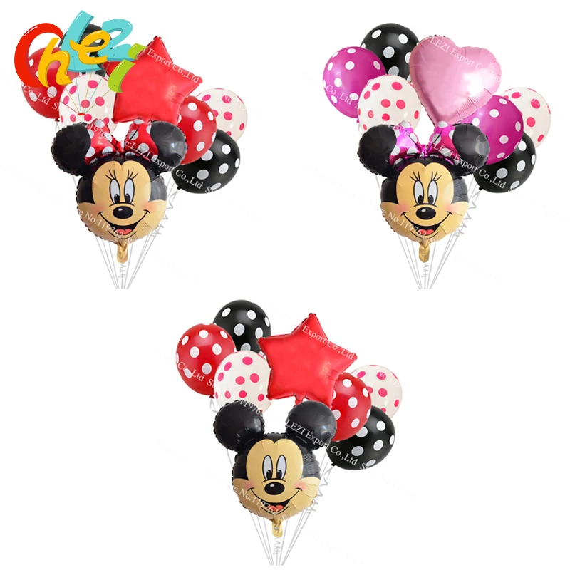 

8pcs 18inch Minnie Mickey Mouse head Happy Birthday Foil Balloon Decoration Cartoon Party supplies 2.8g wave point latex Balloon