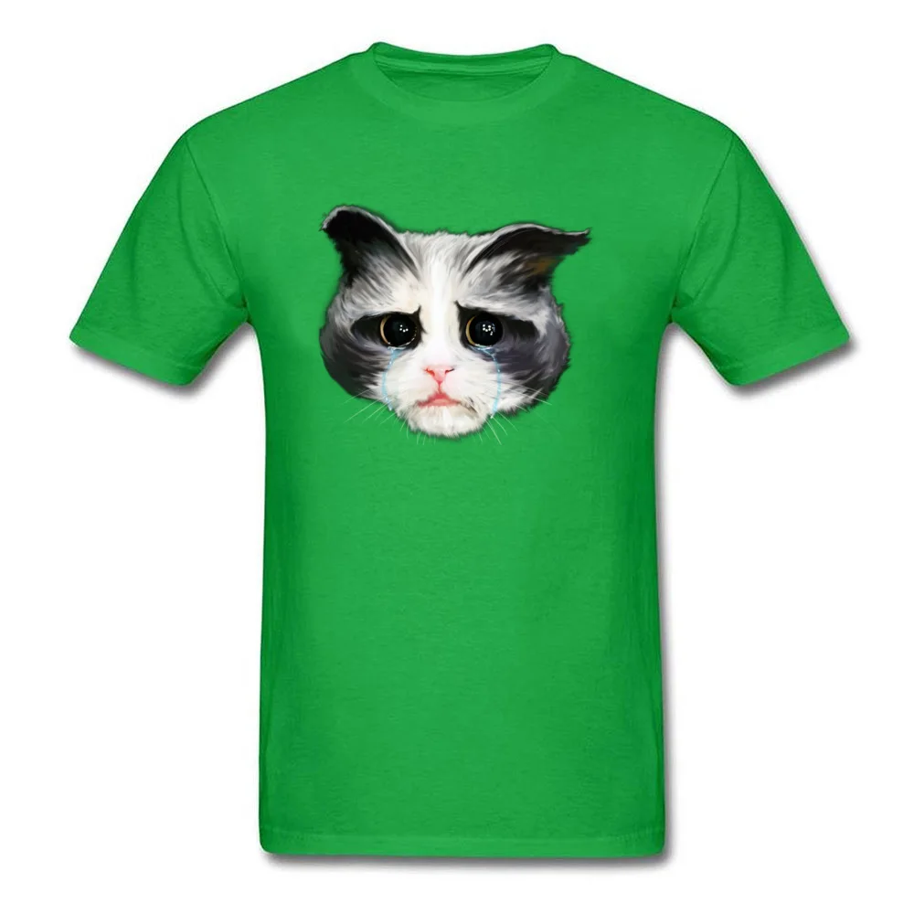 New Design Man T Shirts Sad Cat Casual Tops & Tees 100% Cotton Short Sleeve Fashionable Sweatshirts Round Collar Sad Cat green