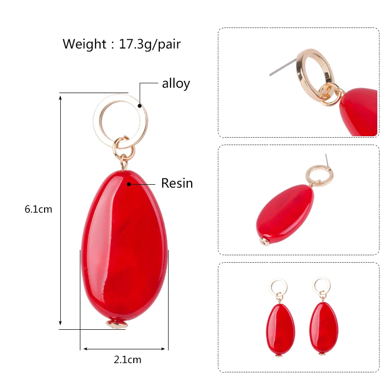 Trendy Dangle Fashion Resin Earrings for Women Big Long Geometric Red Acrylic Drop Earring Round Metal Wedding Gifts New Jewelry (6)