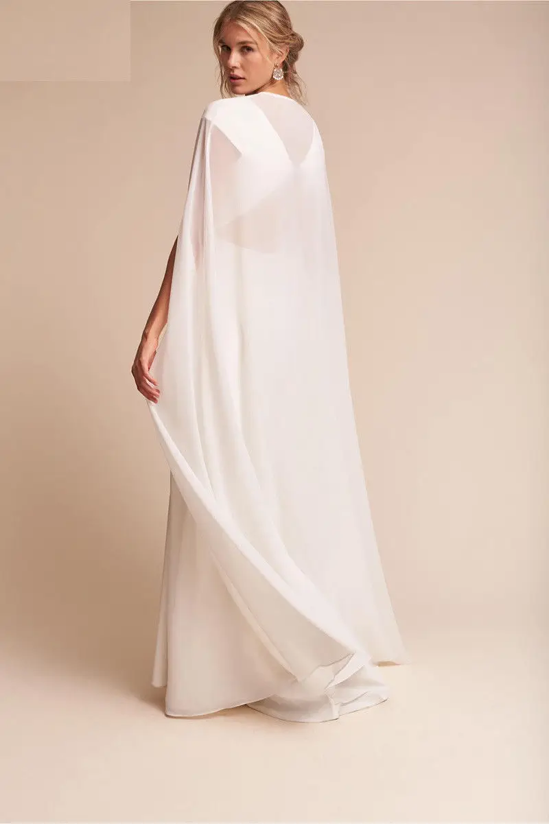 Популярный женский длинный шифоновый плащ Болеро Белый/свадебный пиджак цвета слоновой кости плащ свадебное платье Обертывания