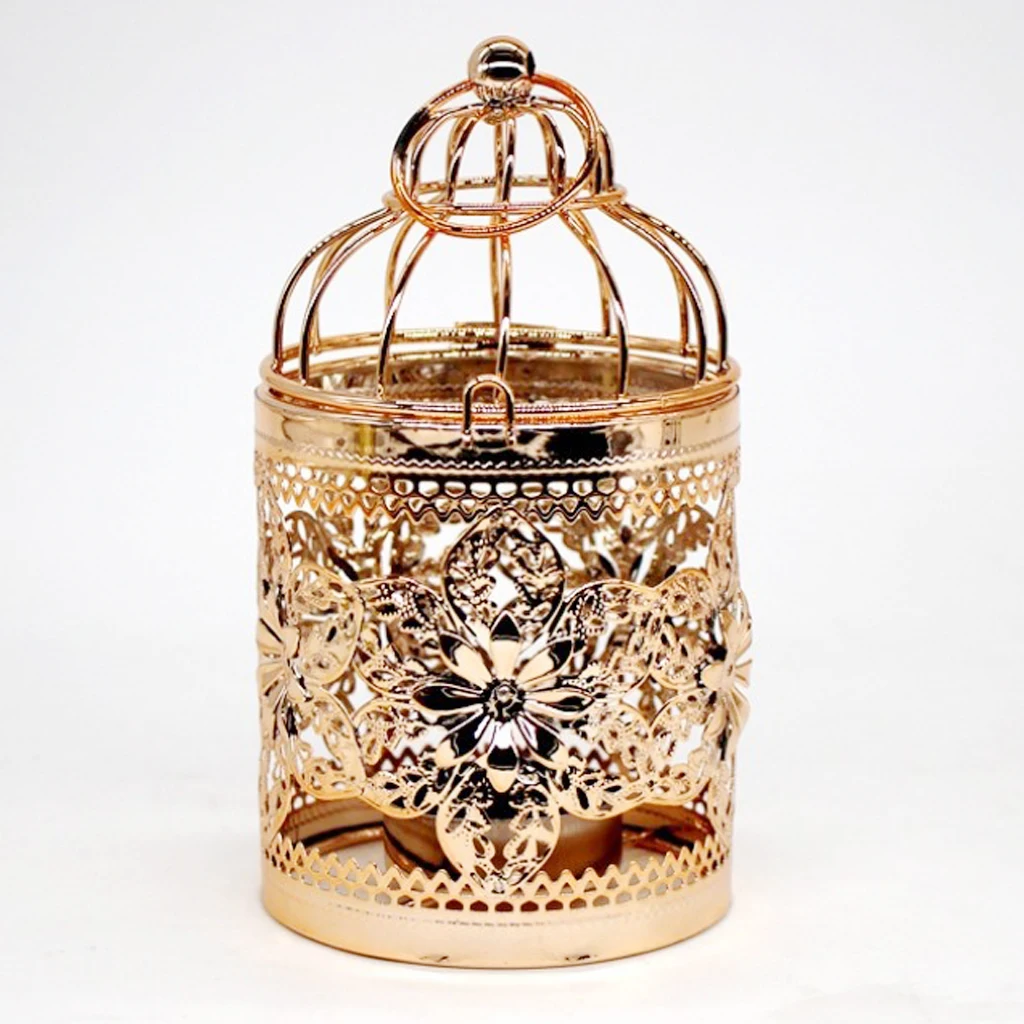 MagiDeal Hollowed Pattern Design Tealight Metal Candle Holder Hanging Lanterns Creative Birdcage Wedding Home Table Decoration