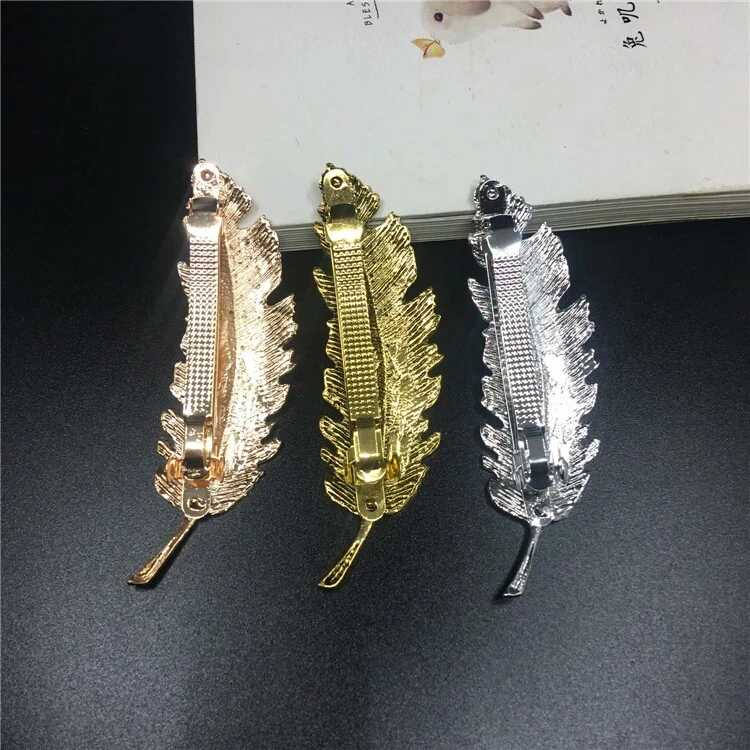 New 2PCS Fashion Metal Leaf Shape Hair Clip Barrettes Crystal Pearl Hairpin Barrette Color Feather Hair Claws Hair Styling Tool