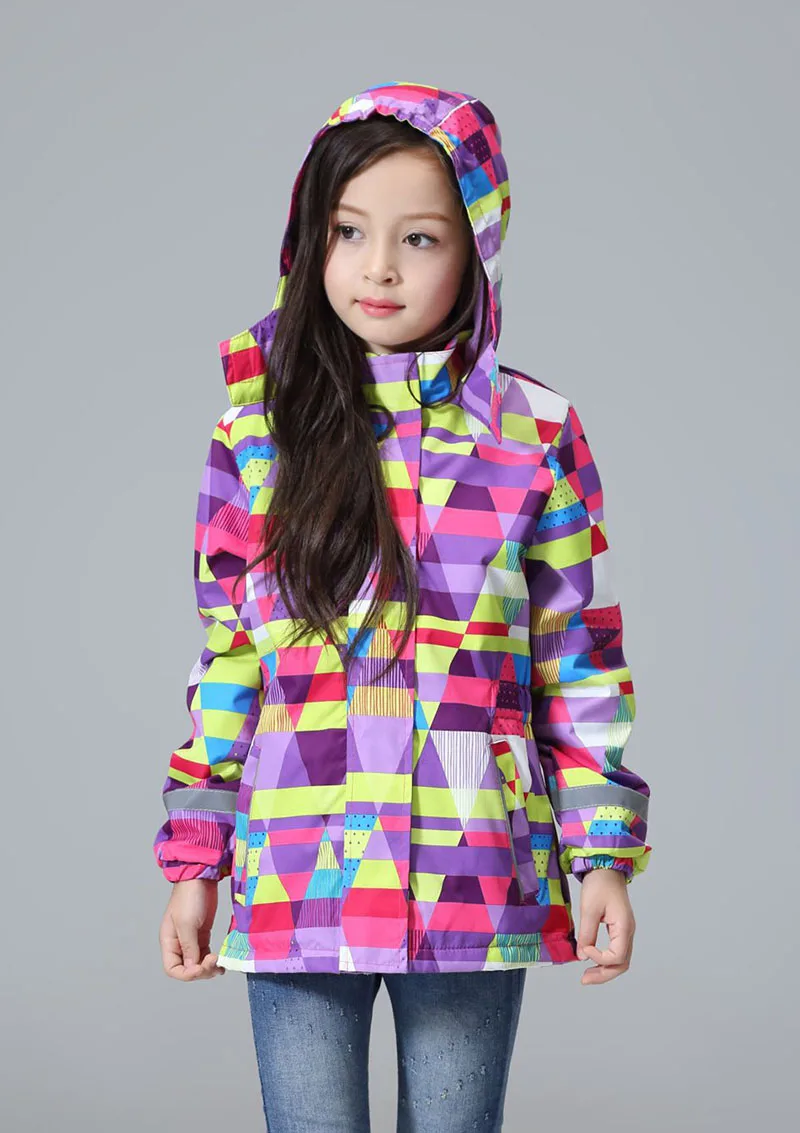 kids/children/girls geometric print parka windproof/waterproof trench