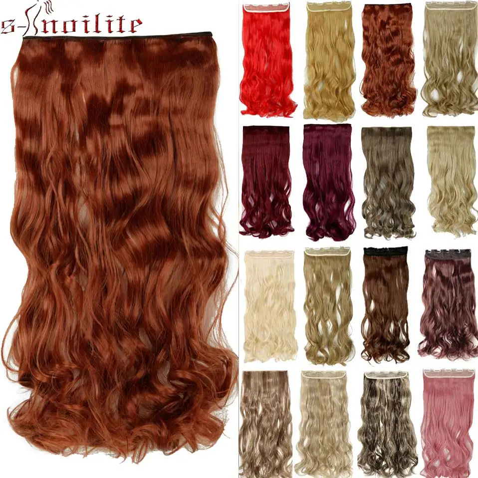 

S-noilite 24" Long Curly Clip in One Piece Real Natural Wavy Synthetic Hair Pieces 5 Clips In Hair Extension Purple Red Pink